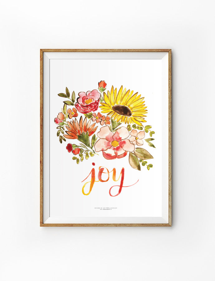 wall art poster with watercolor floral design Joy