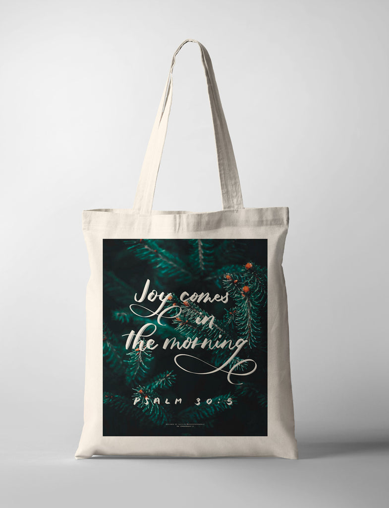 christmas feel joy comes in the morning tote bag design