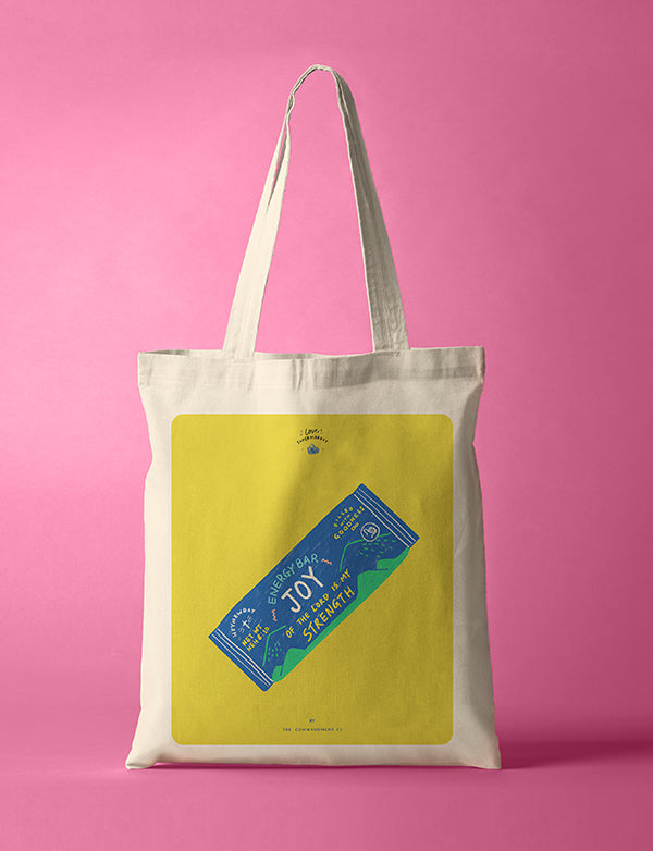 10oz cotton canvas tote bag with joy bar designs.