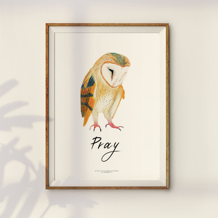 christianity content with kawaii owl poster design
