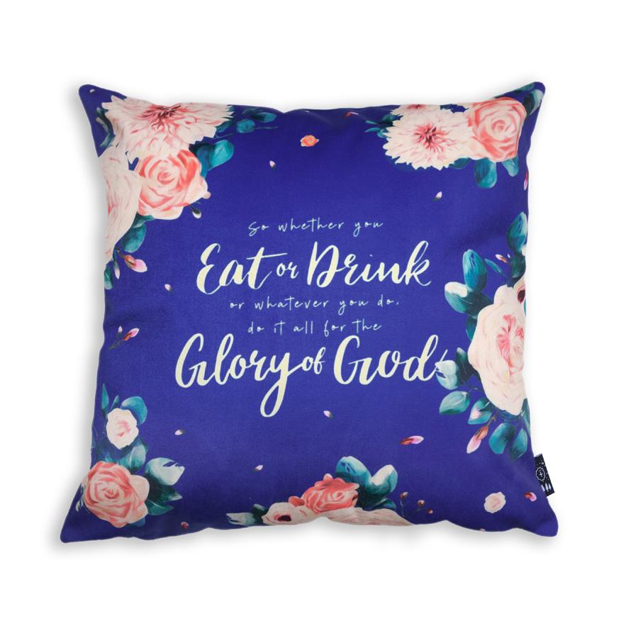So whether you eat or drink or whatever you do, do it all for the glory of God. Premium 45cmx45cm pillow cover made of thick super soft velvet,  white with designs of flowers. With hidden zip feature. 