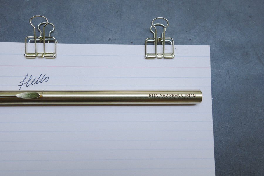 Christian gift ideas: Brass pen with engraving 'iron sharpens iron'