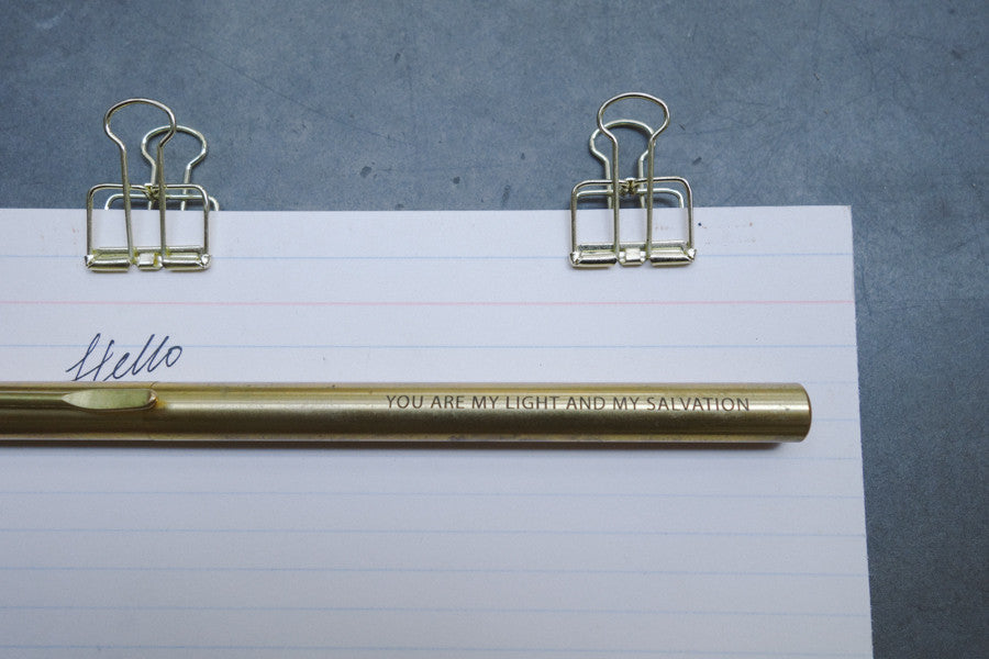 Brass pen barrel with the message 'You are my light and salvation'. Timeless gift for your loved ones