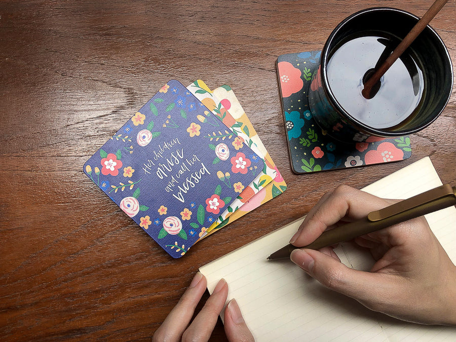 Journalling aesthetics. Journal happily with a cup of tea and coasters to accompany you on your journey.
