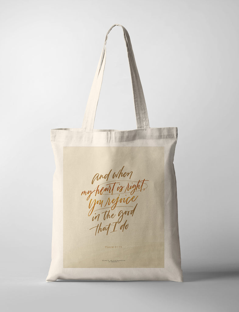 When My Heart Is Right {Tote Bag} - tote bag by Ink Scripture, The Commandment Co , Singapore Christian gifts shop