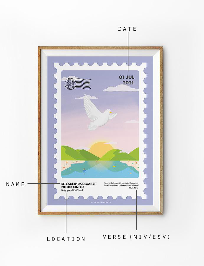 I Am Baptised Postage Stamp Poster {Customisable} - Posters by The Commandment Co, The Commandment Co , Singapore Christian gifts shop