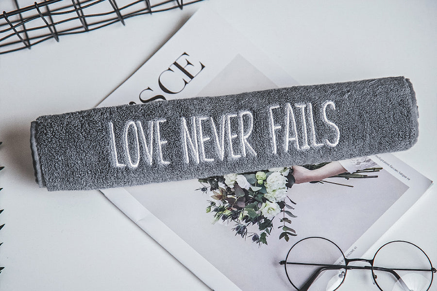 Love Never Fails {Towel} - towel by The Commandment Co, The Commandment Co , Singapore Christian gifts shop