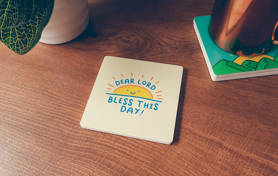Dear Lord Bless This Day wooden Christian coaster product view.