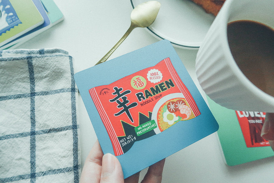 Blessed Ramen Love Supermarket Christian coaster product view.
