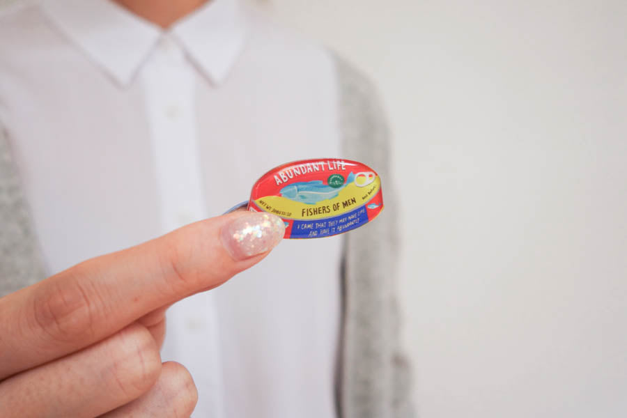Abundant Life Canned Fish {LOVE SUPERMARKET Pins} - Accessories by Hey New Day, The Commandment Co , Singapore Christian gifts shop