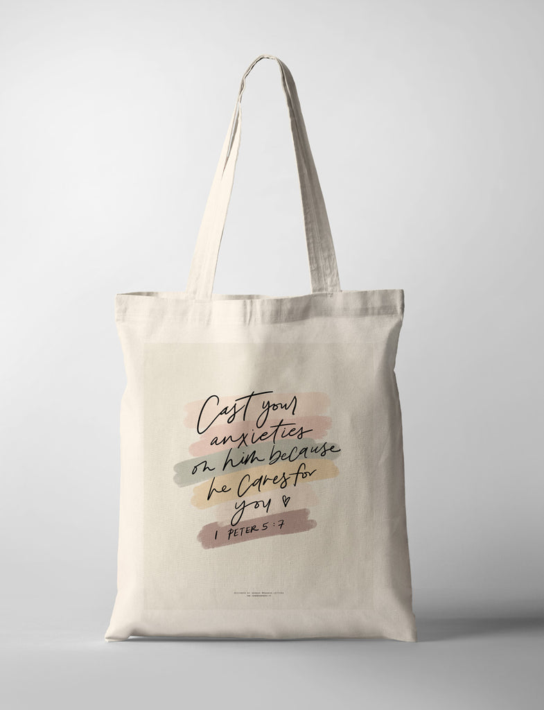 Cast Your Anxieties {Tote Bag} - tote bag by Hannah Letters, The Commandment Co