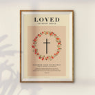Christian baptism keepsake poster with illustrated wreath design.