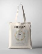 Chosen Loved Faith customisable Christian baptism tote bag.