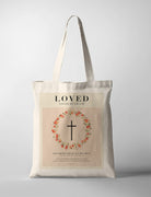 Customisable baptism tote bag with Chosen Loved Faith design.