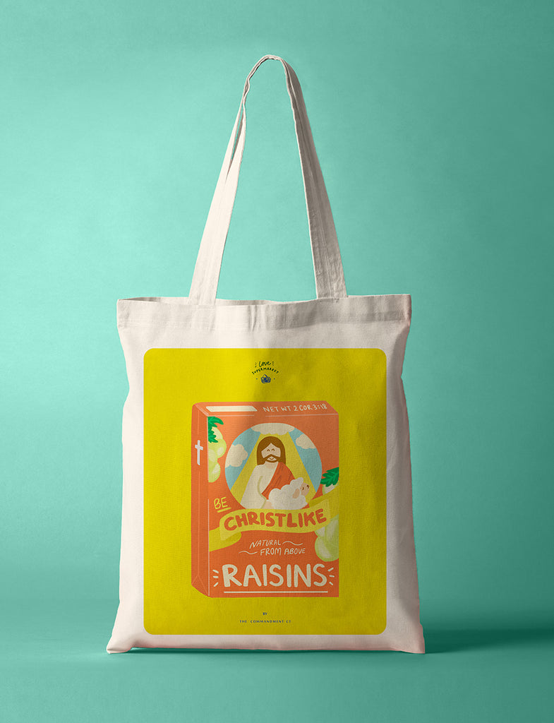 Raisins Christlike {Tote Bag} - tote bag by The Commandment, The Commandment Co , Singapore Christian gifts shop