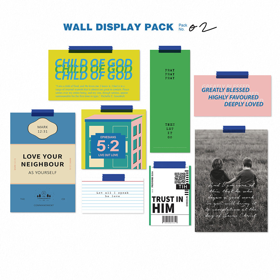 Wall Display Pack featuring Bible-inspired encouragement art cards.