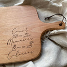 Count The Memories beech wooden serving board by Thycupbearer, front product view.