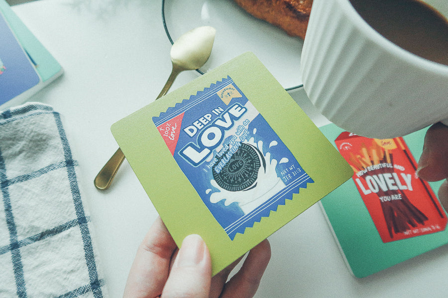Deep In Love Cookie Love Supermarket wooden coaster product view.