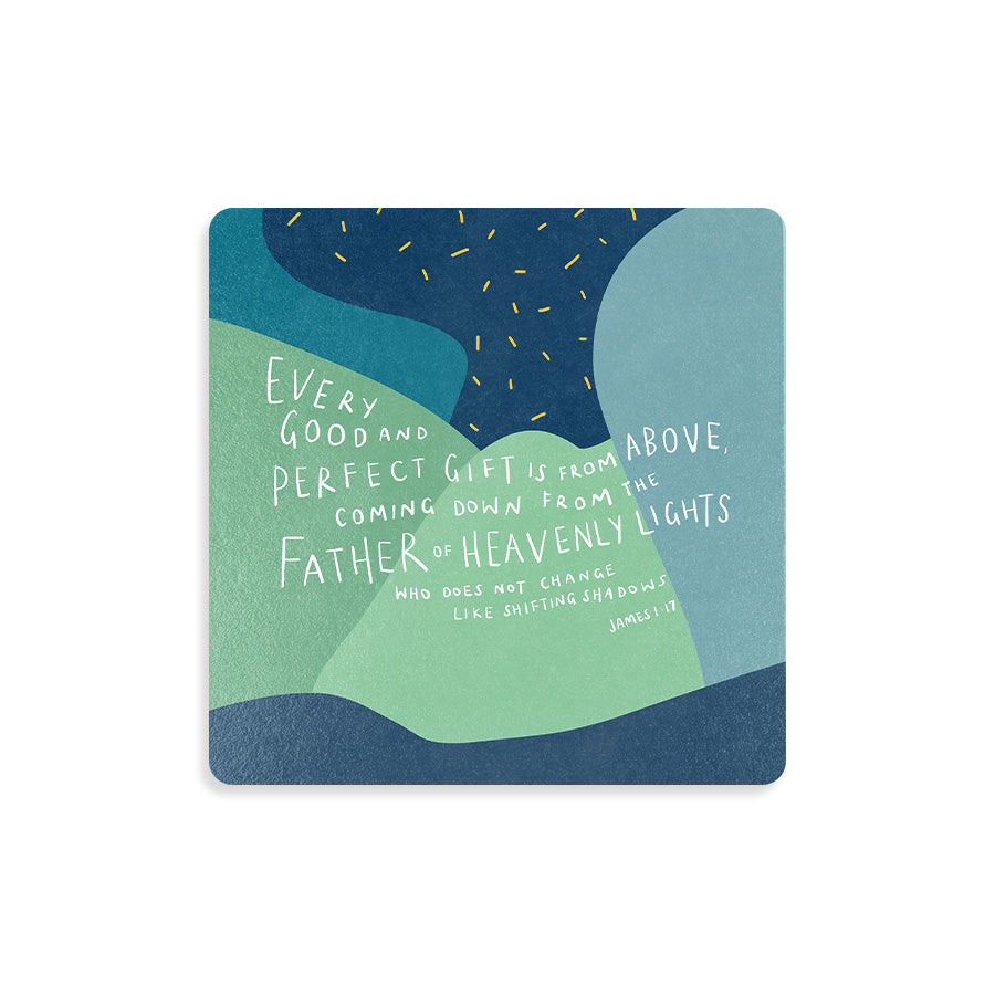 Every Good and Perfect Gift Christian wooden coaster inspired by James 1:17.
