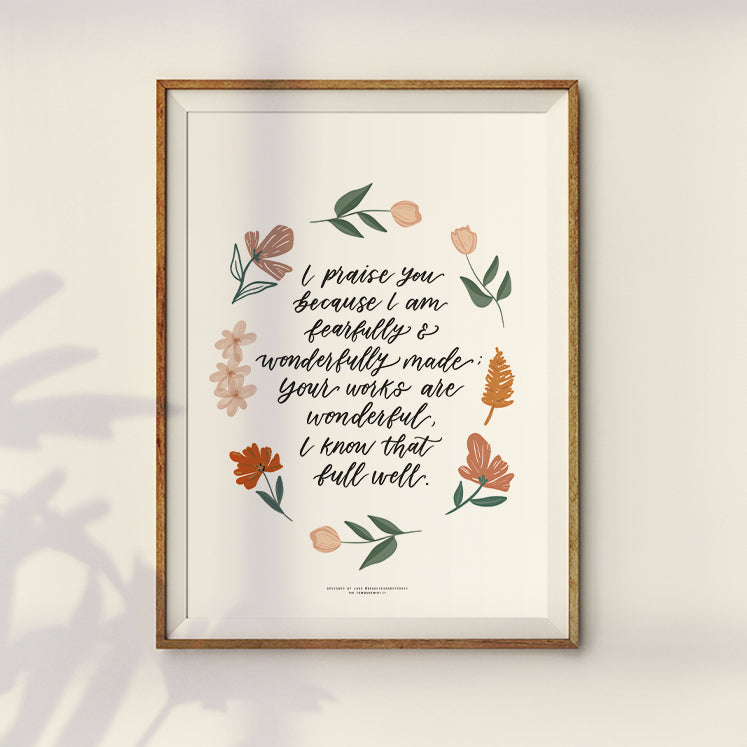 Fearfully and Wonderfully Made Christian poster by Jane Ng of Branches and Strokes.