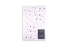 Goodness and Abundance A5 Christian notebook back cover with terrazzo-style design.