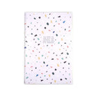 Goodness and Abundance A5 Christian notebook front cover with terrazzo-style design.