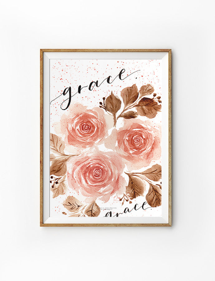 grace roses floral calligraphy a3 poster and wall print for home office living room TCCO