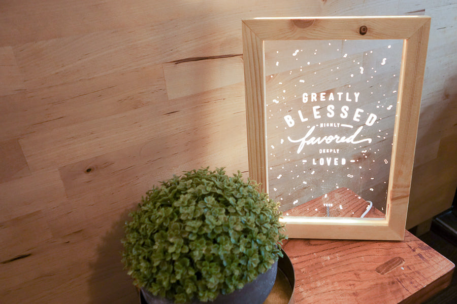Greatly Blessed Highly Favored Deeply Loved night light with USB connection