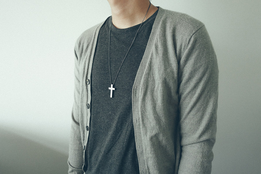 Gunmetal Cross Necklace pendant detail