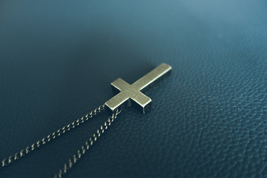 Gunmetal Cross Necklace metal finish detail