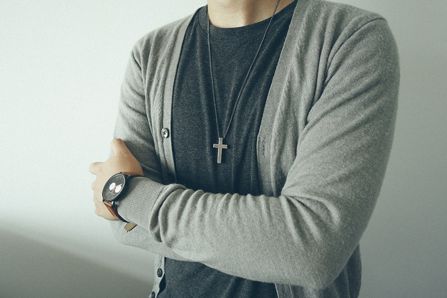 Gunmetal IP over stainless steel cross necklace