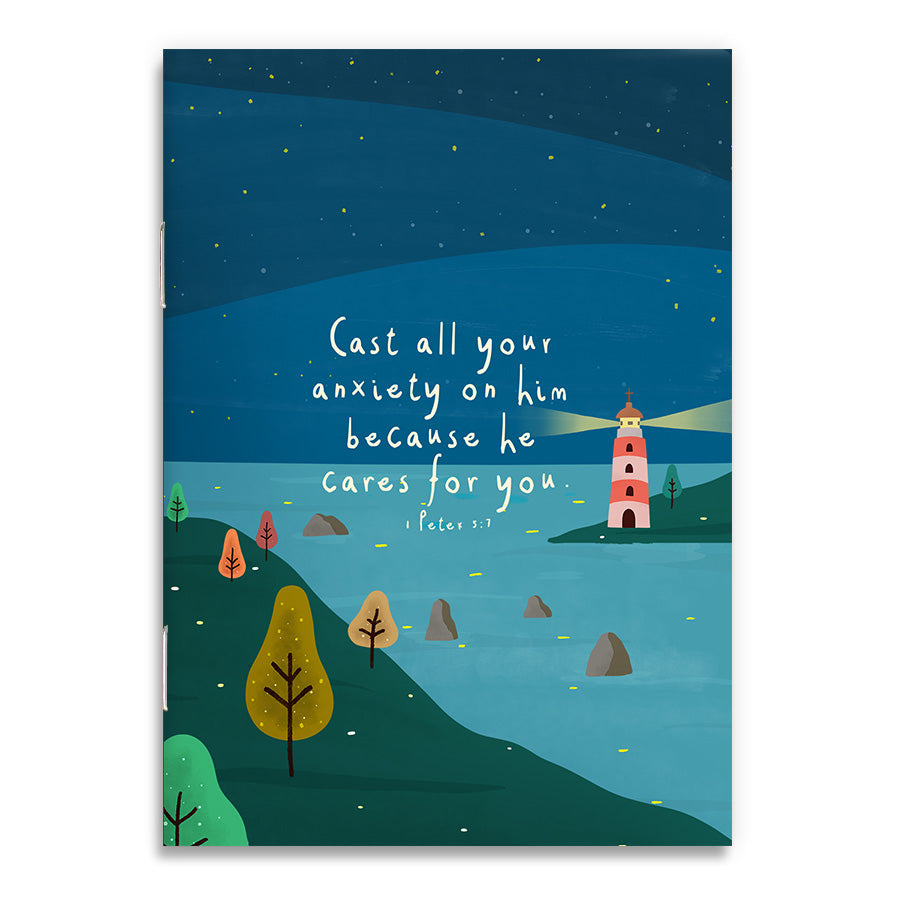 He Cares For You A6 Christian notebook inspired by 1 Peter 5:7.