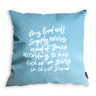 Styled view of He Must Increase But I Must Decrease Christian cushion cover by Hannah Letters.
