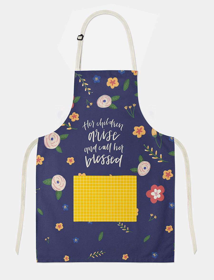 Front view of Her Children Arise and Call Her Blessed Christian apron.