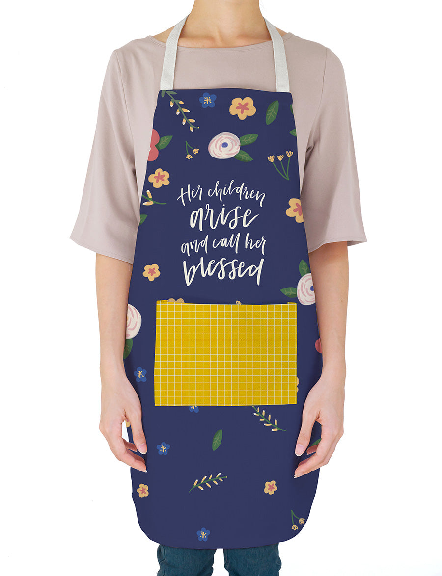 Her Children Arise and Call Her Blessed Christian apron inspired by Proverbs 31:28.