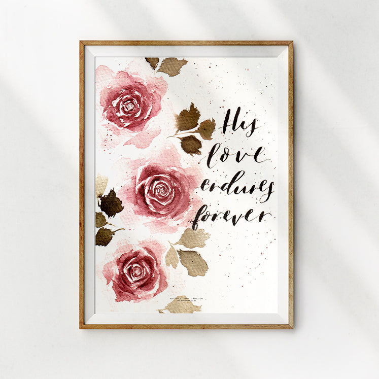 his love endures forever a3 pink flower print brush calligraphy the commandment co singapore