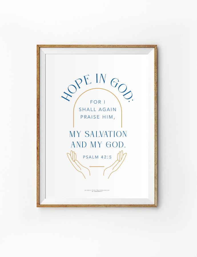Hope In God Christianity art poster design as home deco a3 poster in white background and blue wordings psalm 42:5 commandment co singapore christian book store