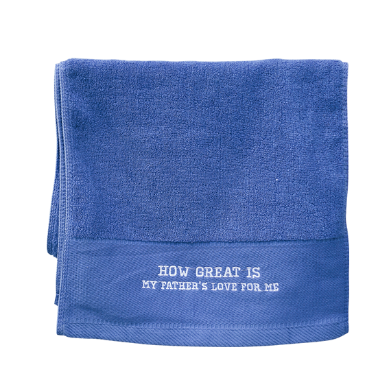 Blue sports towel for father day gift with custom embroidery