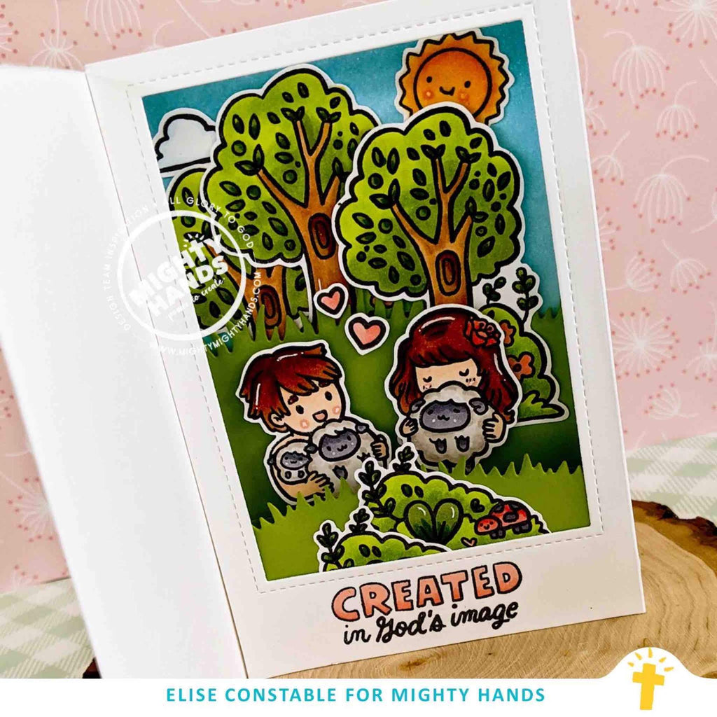 created in god's image sun trees sheep stamp set christian present option singapore TCCO