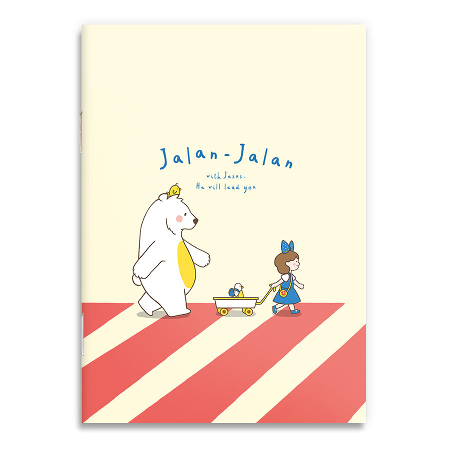 Jalan-Jalan With Jesus A6 Christian notebook front cover with cute bear and friends design
