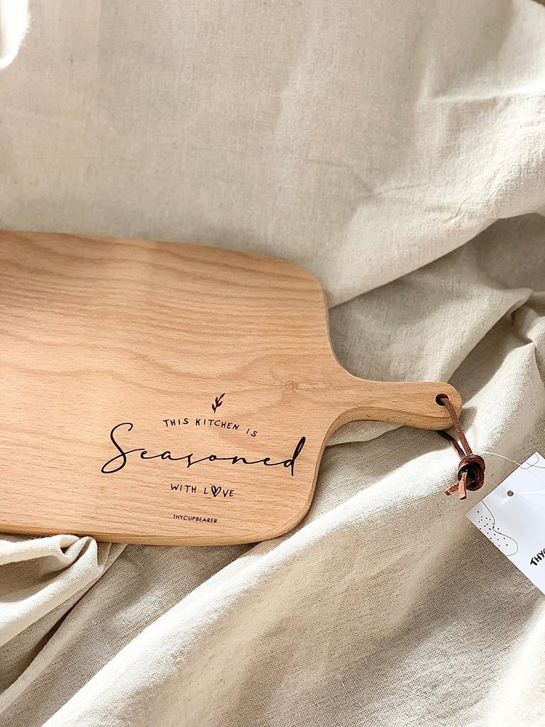 This Kitchen Is Seasoned With Love | Wooden Serving Board - cutting board by Thycupbearer, The Commandment Co , Singapore Christian gifts shop