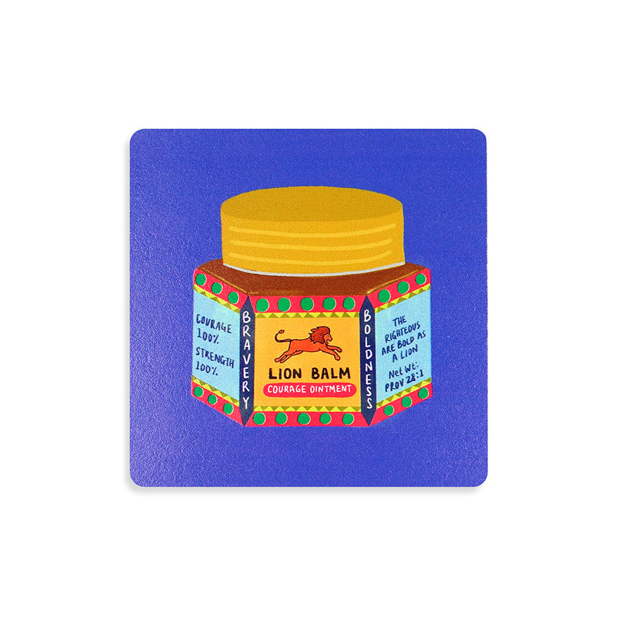 Lion Balm Christian wooden coaster inspired by Proverbs 28:1.