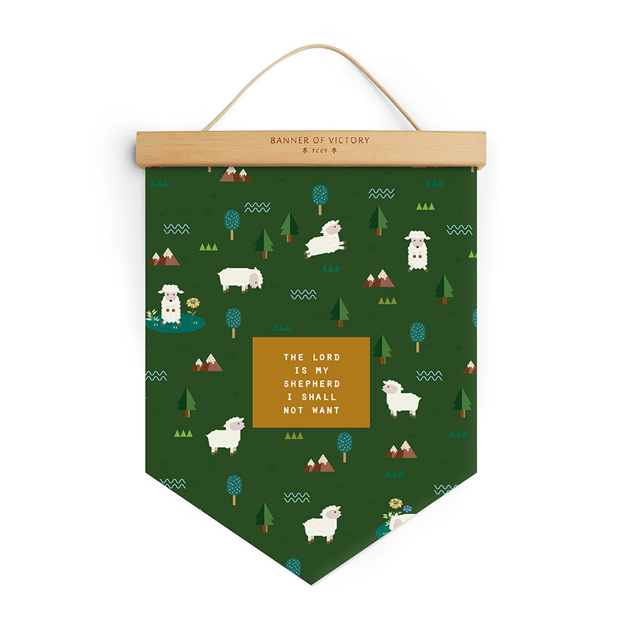 The Lord Is My Shepherd Banner of Victory inspired by Psalm 23:1.