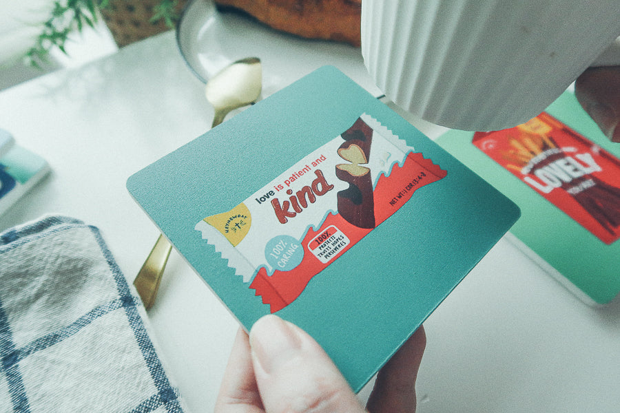 Love is Patient and Kind Chocolate Bar | Coasters {LOVE SUPERMARKET} - coasters by The Commandment Co, The Commandment Co , Singapore Christian gifts shop