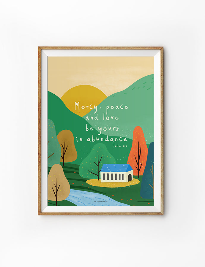 Mercy Peace and Love Jude 1:2 Christian poster by The Commandment Co.