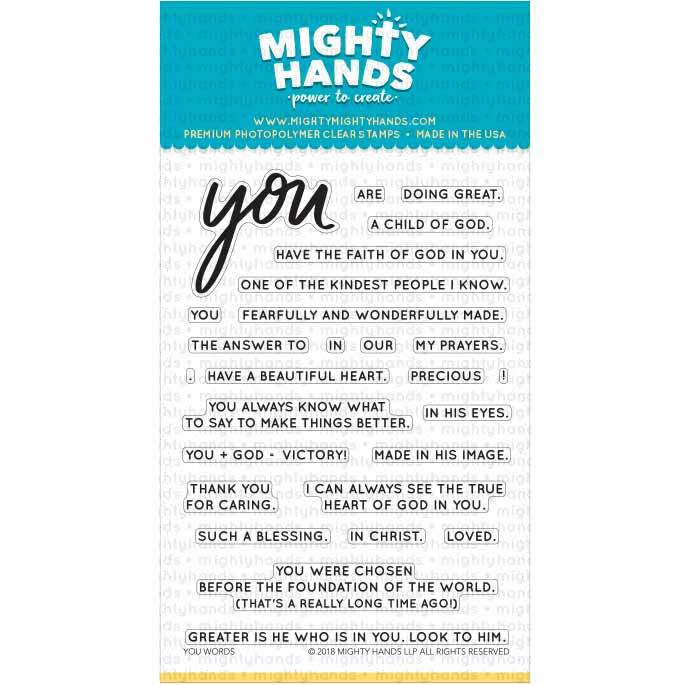 YOU words photopolymer clear stamp set. Includes 1 large sentiments and 24 small sentiments. Arts and Craft ideas. DIY birthday card and bookmark ideas.