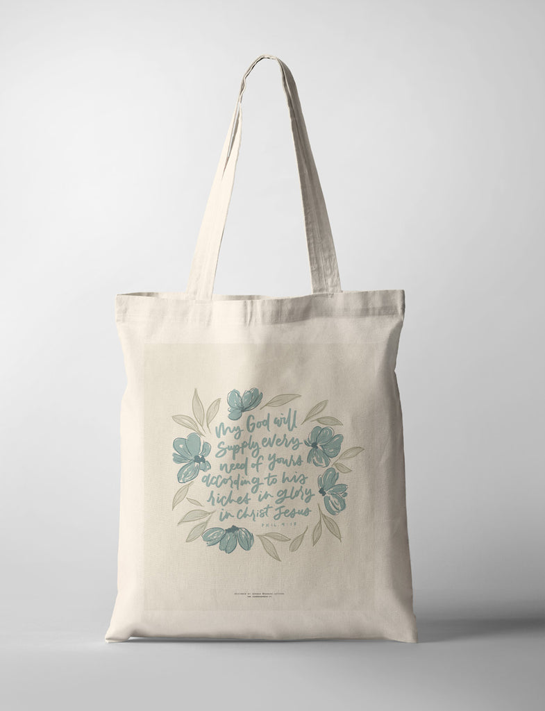 My God Will Supply Every Need Of Yours {Tote Bag} - tote bag by Hannah Letters, The Commandment Co