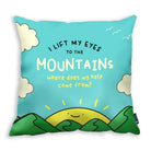 My Help Comes From the Lord Christian cushion cover with cheerful hand-drawn artwork.