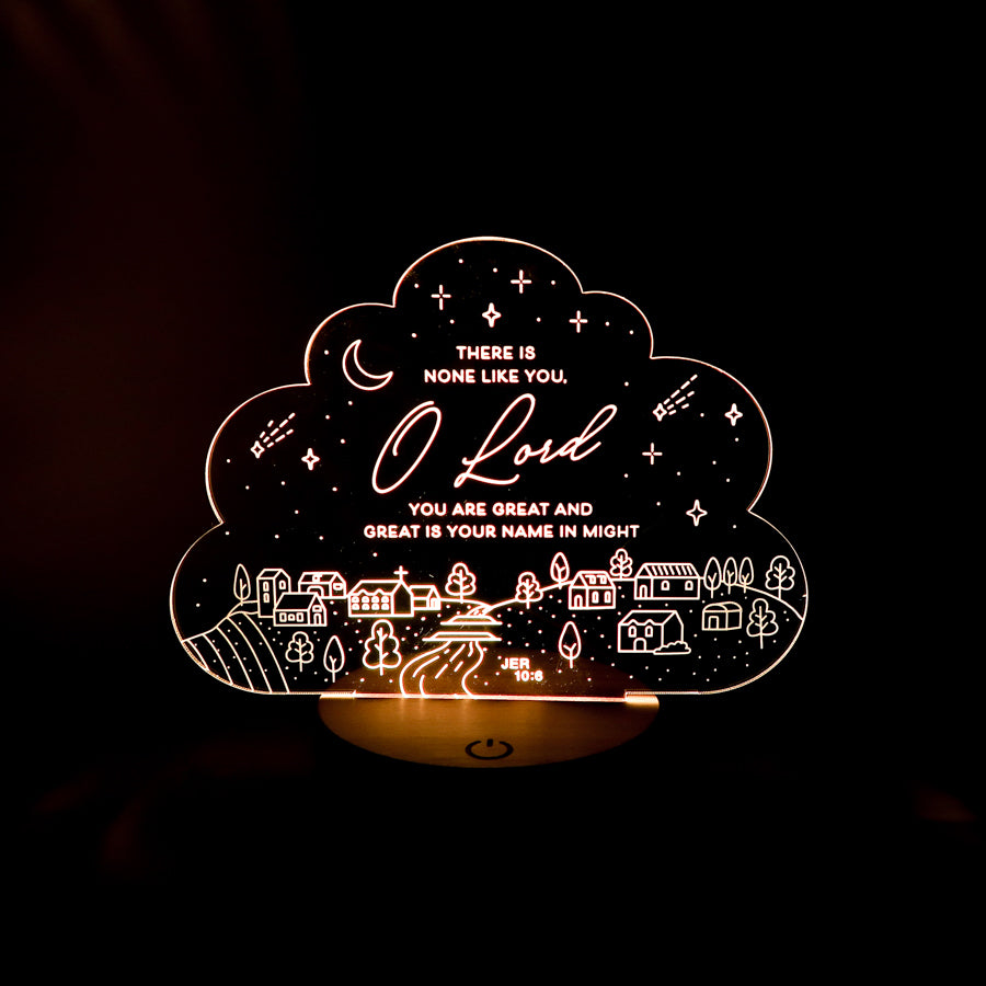 O Lord You Are Great Christian night light inspired by Jeremiah 10:6.