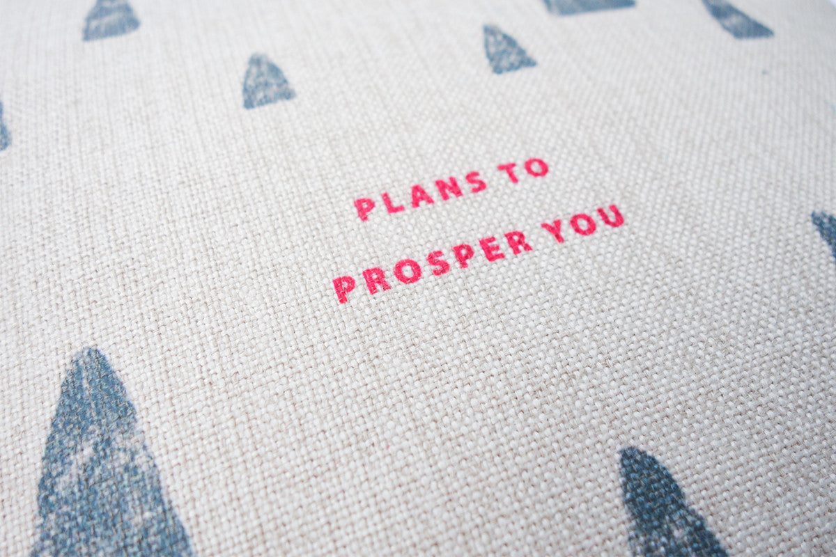 Close-up of the Plans to Prosper You Christian cushion cover